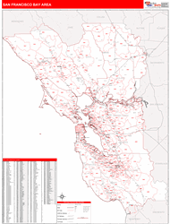 Bay Area Wall Map Zip Code Red Line Style 2024